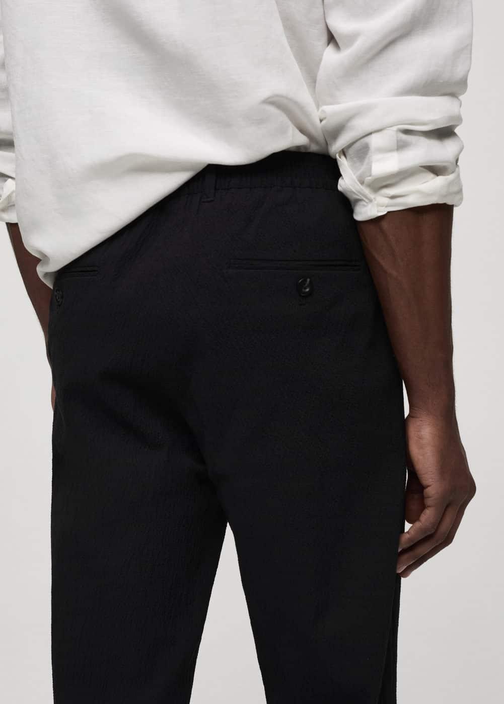 MANGO MAN - Seersucker cotton pants blackMen Product Image