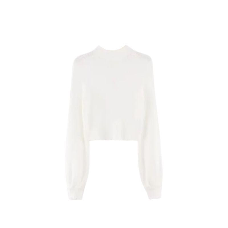 Mock Neck Plain Ribbed Crop Sweater Product Image