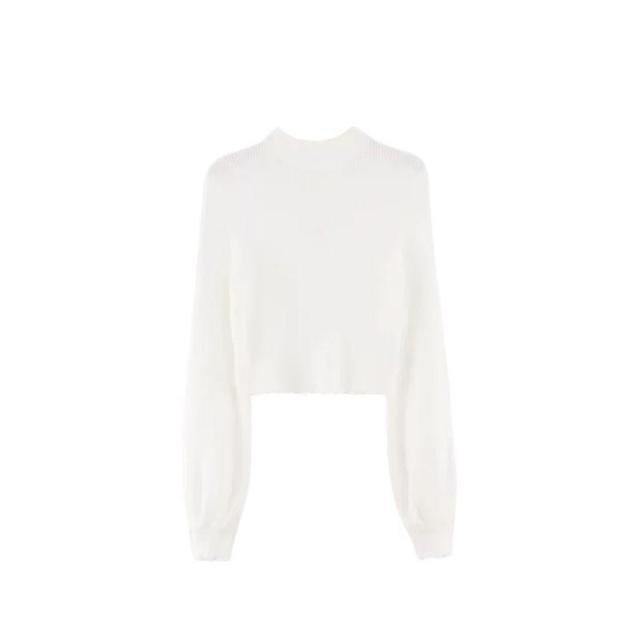 Mock Neck Plain Ribbed Crop Sweater Product Image