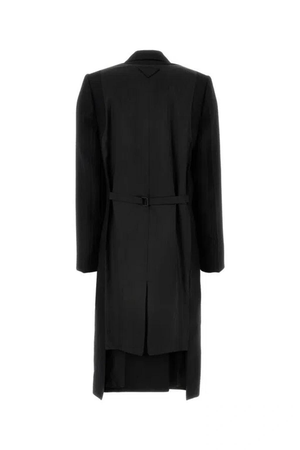 PRADA Wool Coat With Double-breasted Design And Back Vent In Black Product Image