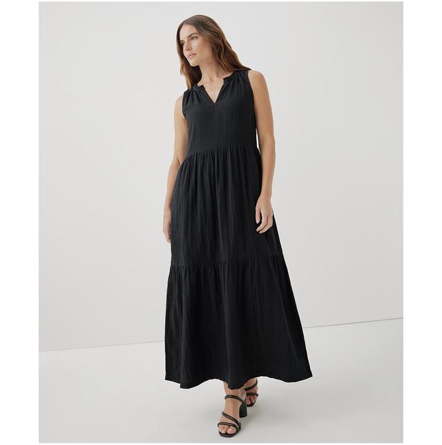 Pact Womens Organic Cotton Coastal Double Gauze Ruffle Maxi Dress Product Image