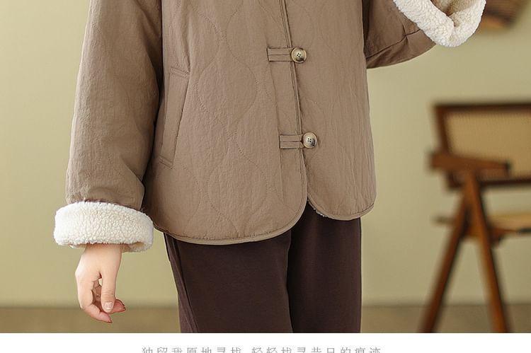 Collared Plain Fleece Lined Button Jacket Product Image