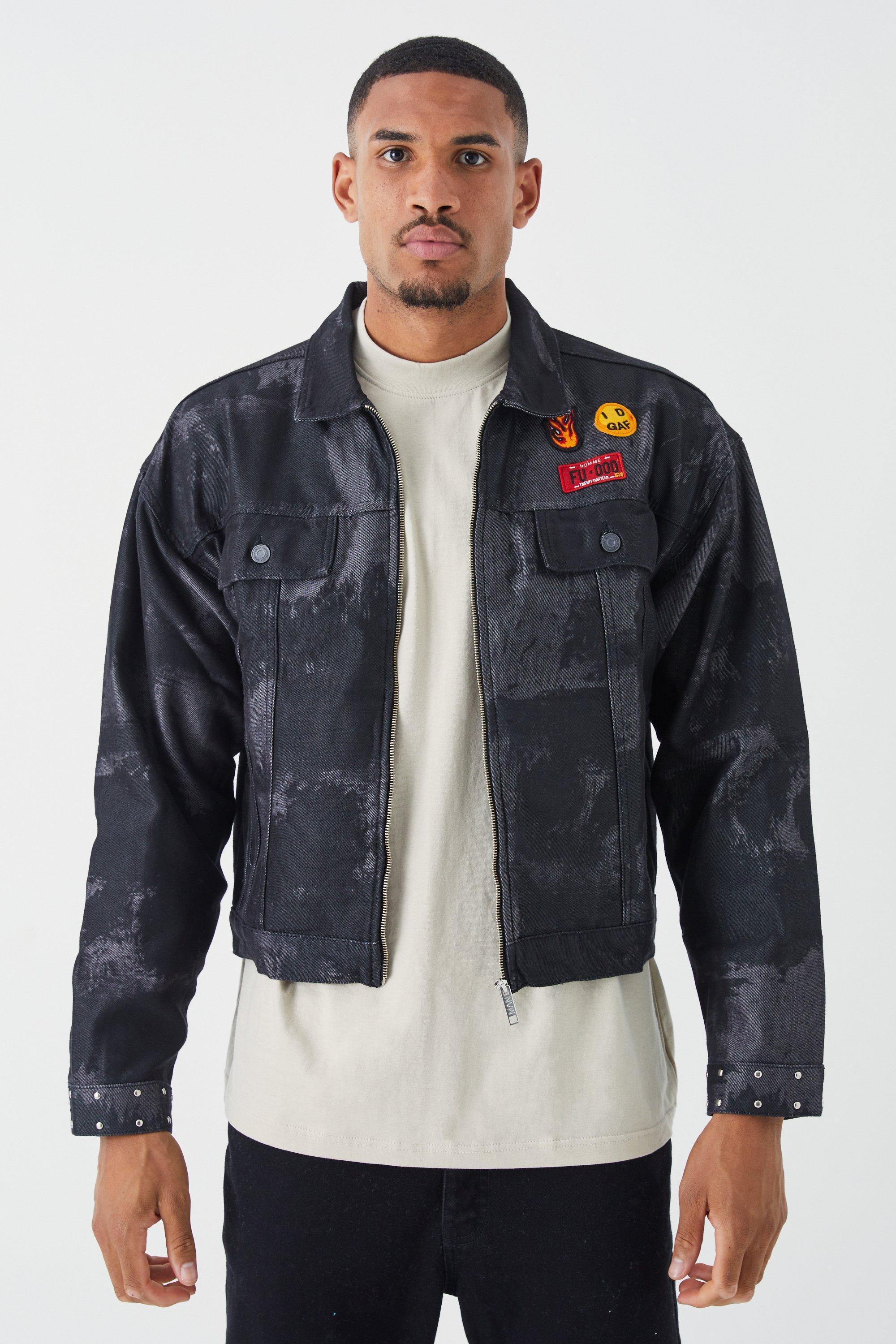 Tall Boxy Fit Bleached Denim Jacket | boohooMAN USA Product Image