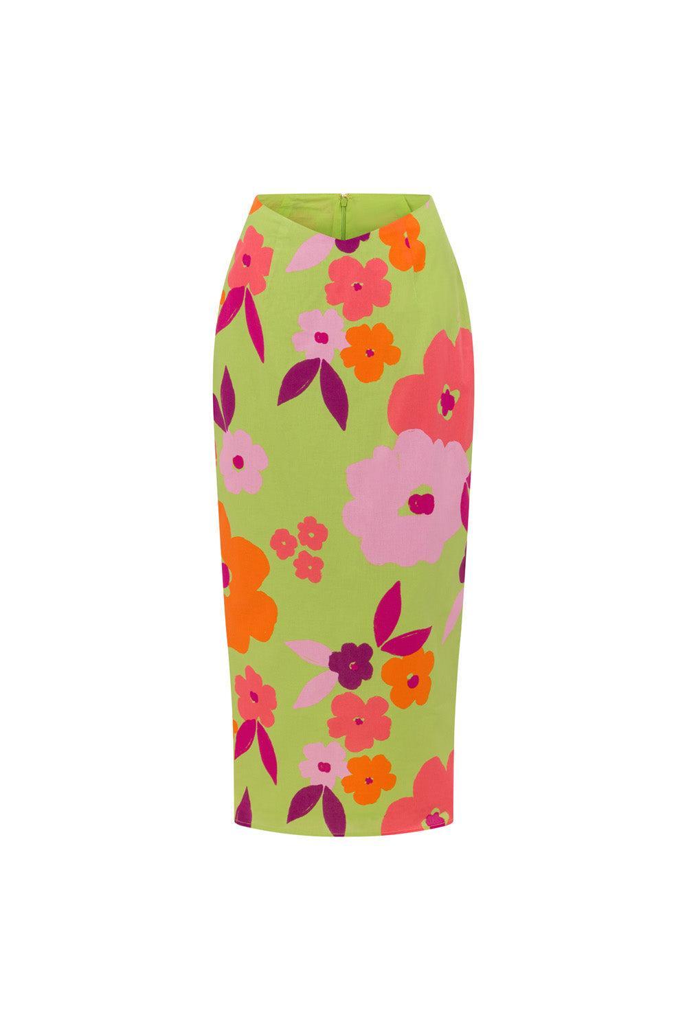 Drea Midi Skirt - Lime Floral Product Image