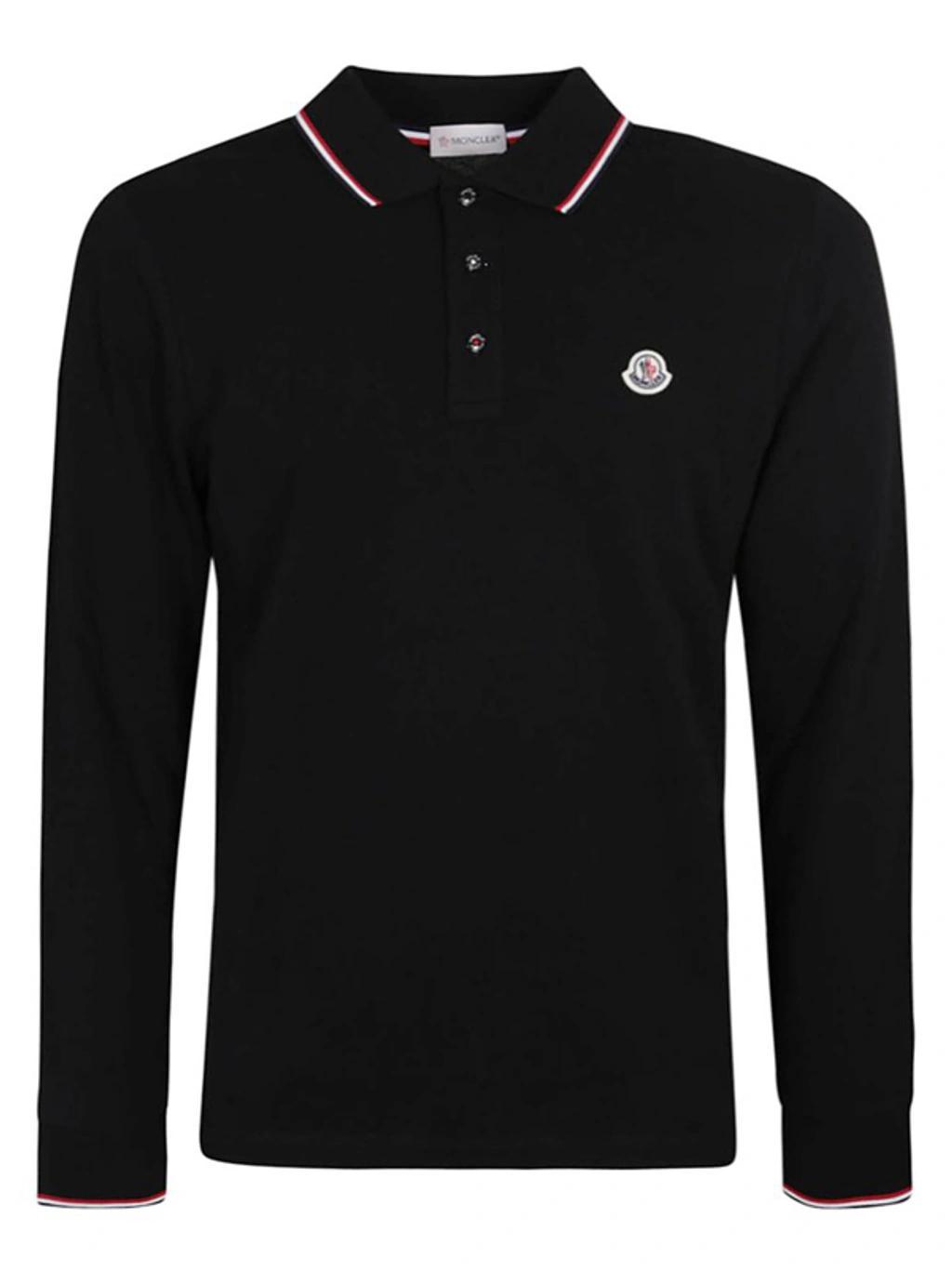 Logo Patch Long Sleeved Polo Shirt In Blue Product Image