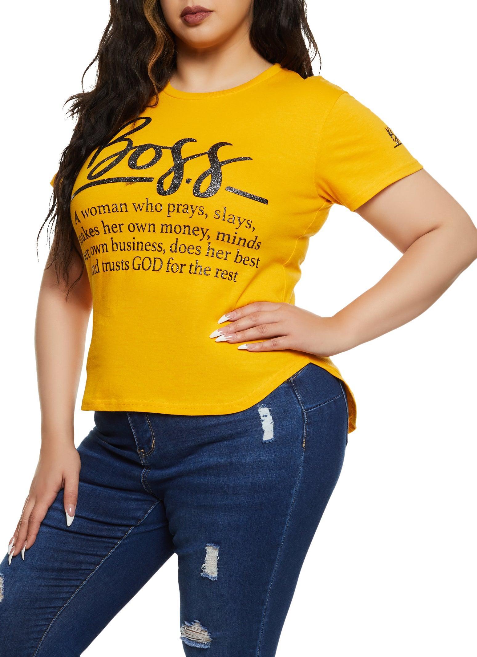 Womens Plus Size Boss Glitter Graphic High Low Tee Product Image