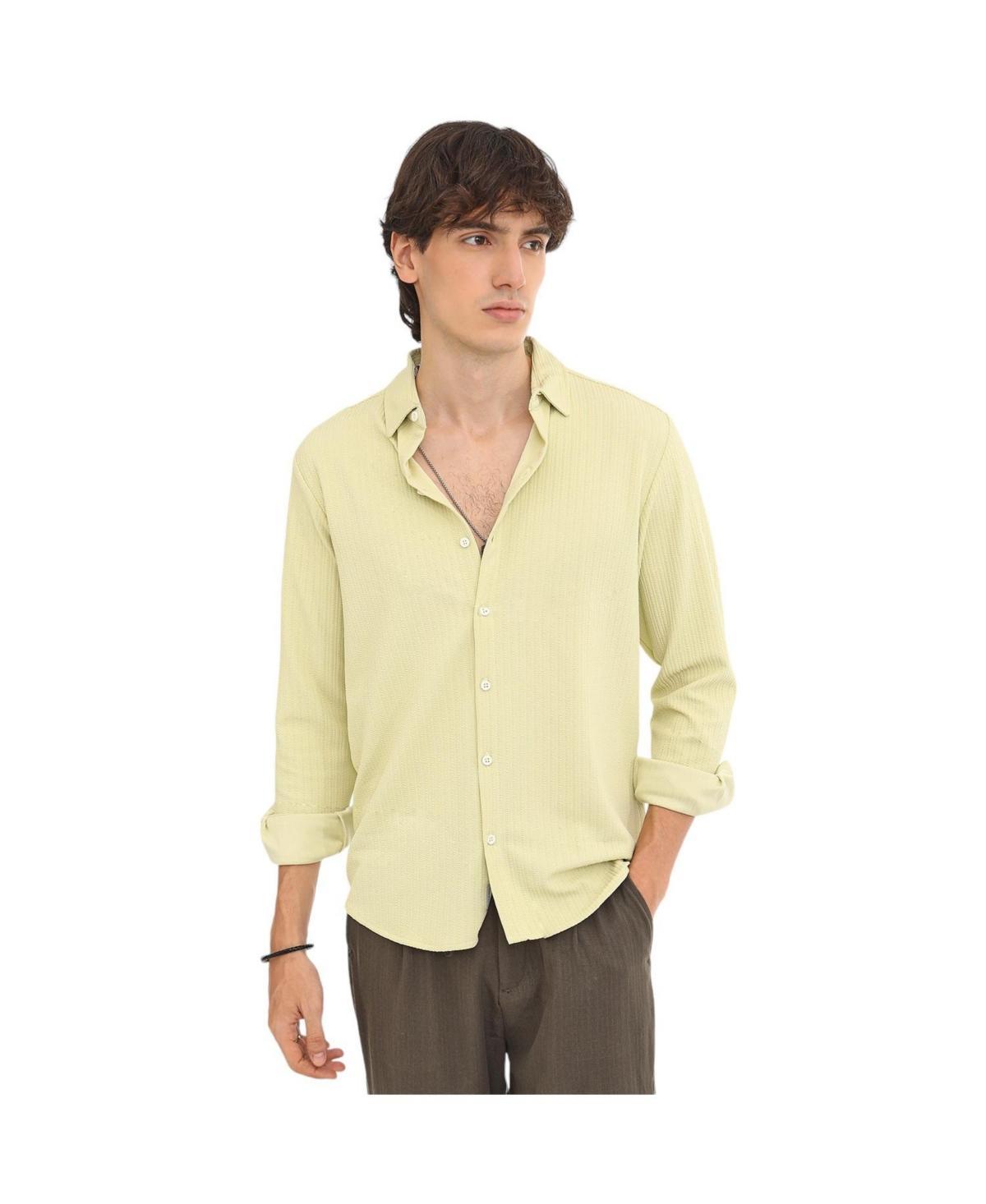 Campus Sutra Mens Lime Green Stripe-Creased Shirt Product Image