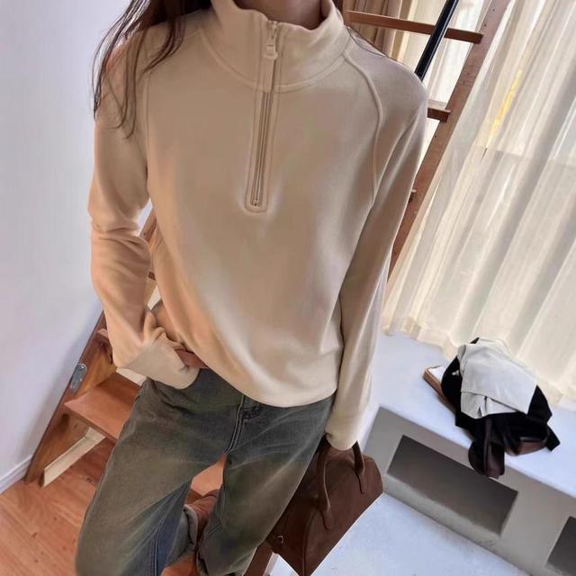 Long Sleeve Half-Zip Plain Fleece Loose-Fit Pullover Product Image