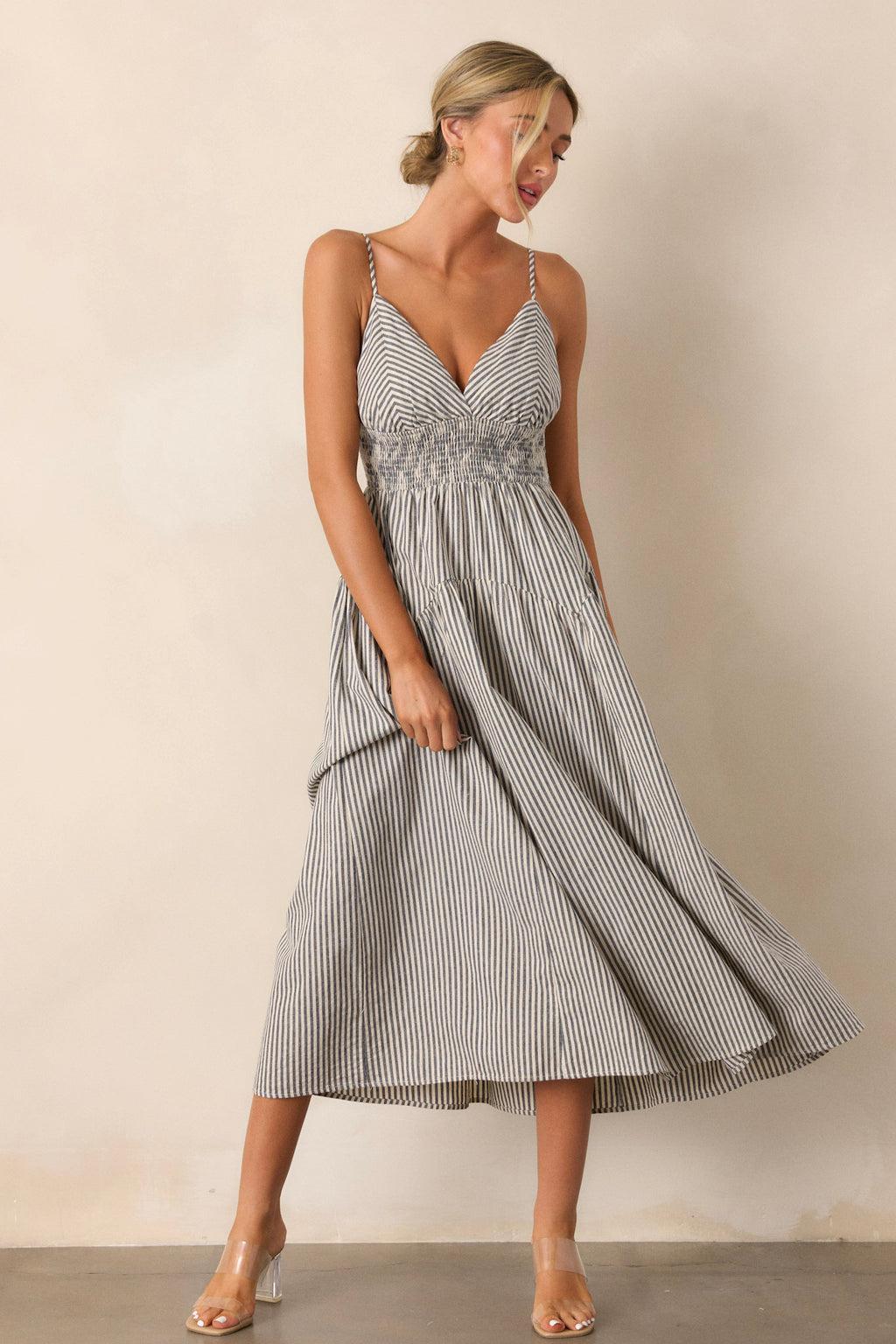 Sweet Harmony Navy Stripe Sleeveless Midi Dress Product Image