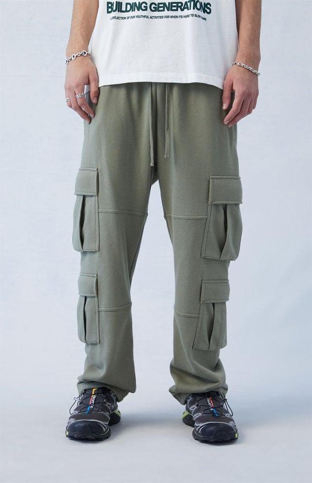 Men's Terry Olive Straight Cargo Sweatpants Product Image