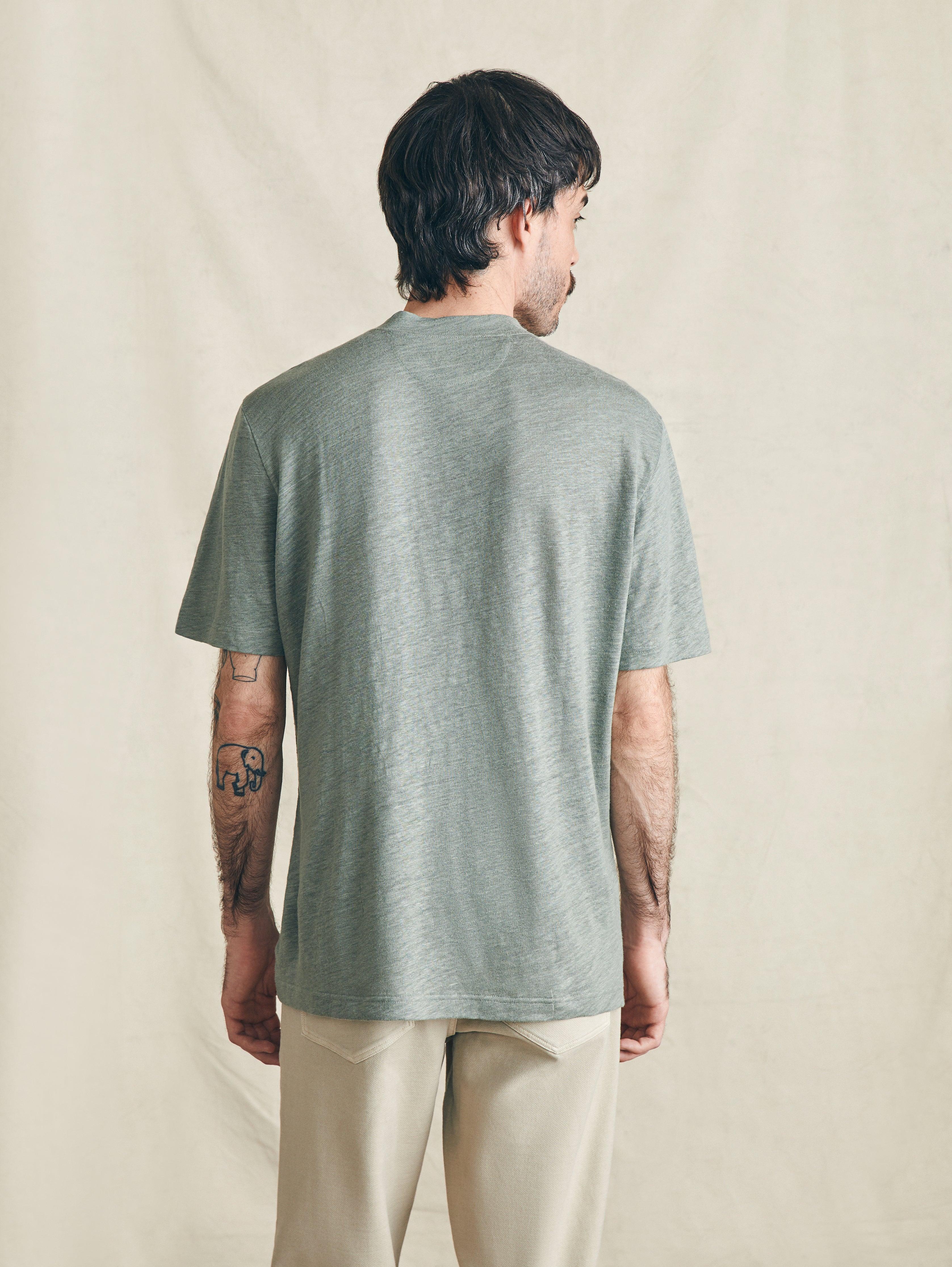 Short-Sleeve Linen Henley - Desert Olive Male Product Image