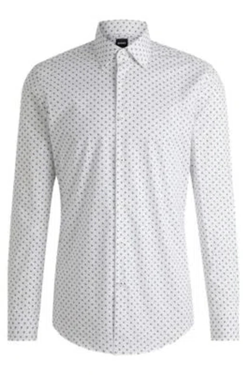 HUGO BOSS Slim-fit Shirt In Printed Stretch-cotton Poplin In White Product Image