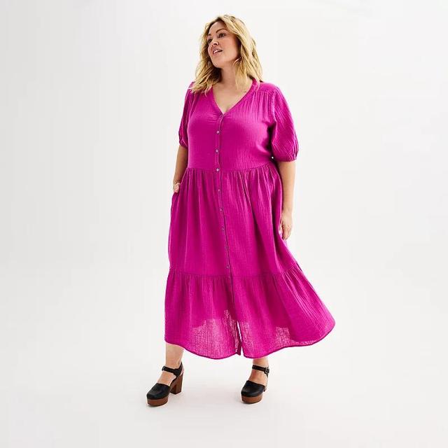 Plus Size Sonoma Goods For Life Button Thru Femme Midi Dress, Womens Product Image