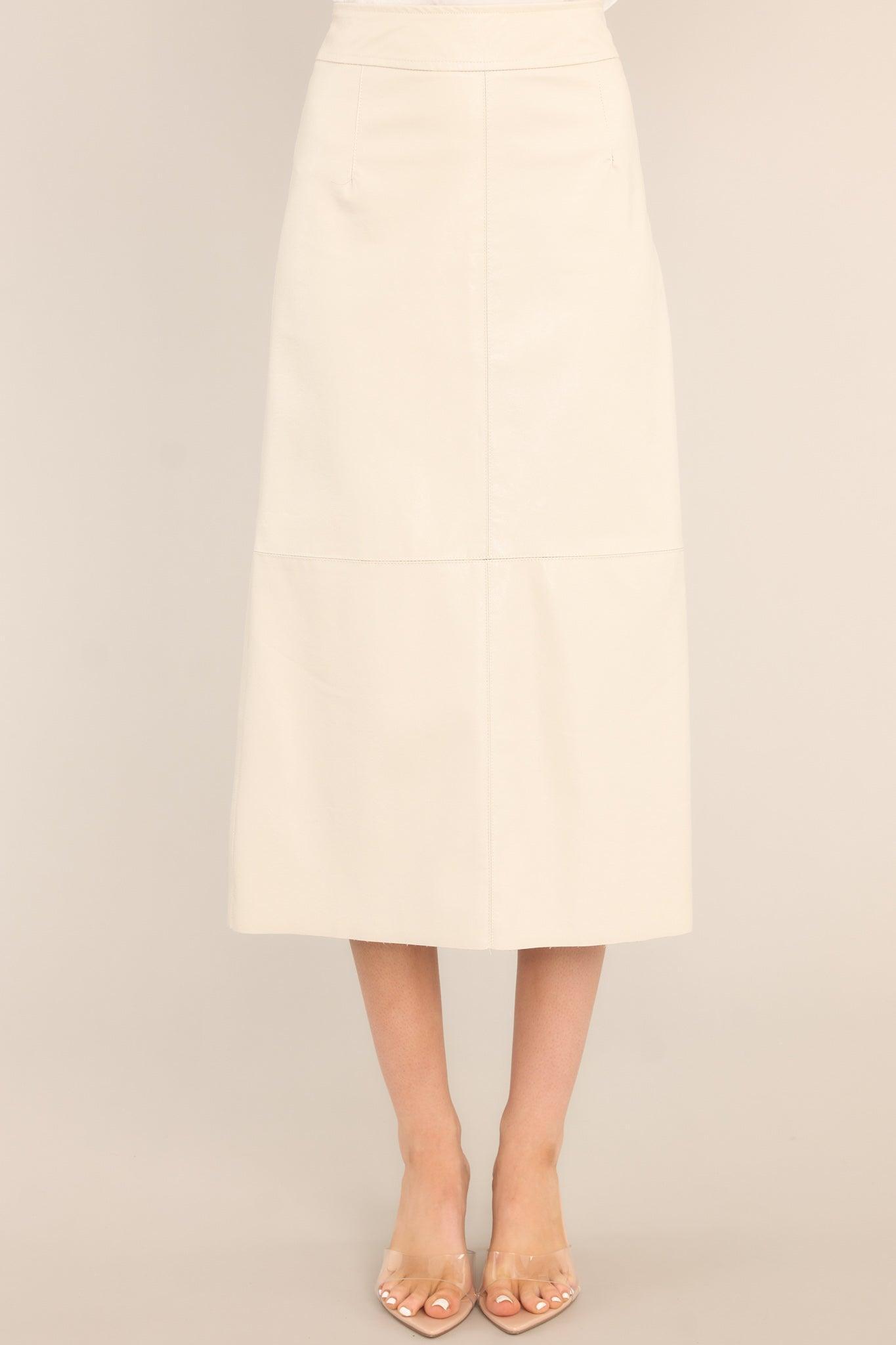 Through Open Doors Bone Faux Leather Midi Skirt White Product Image