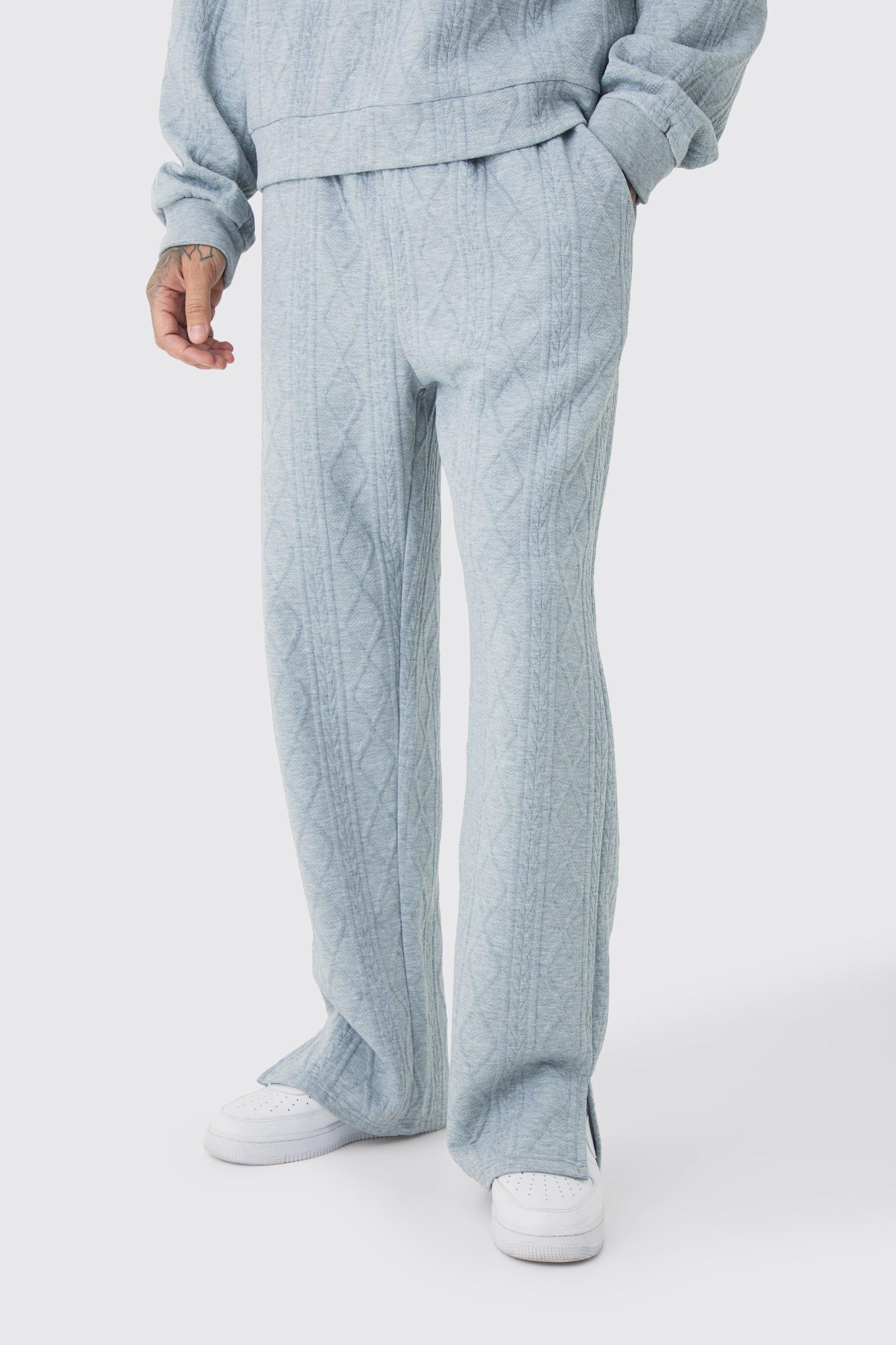 Tall Cable Knit Look Split Hem Relaxed Fit Sweatpants | boohooMAN USA Product Image