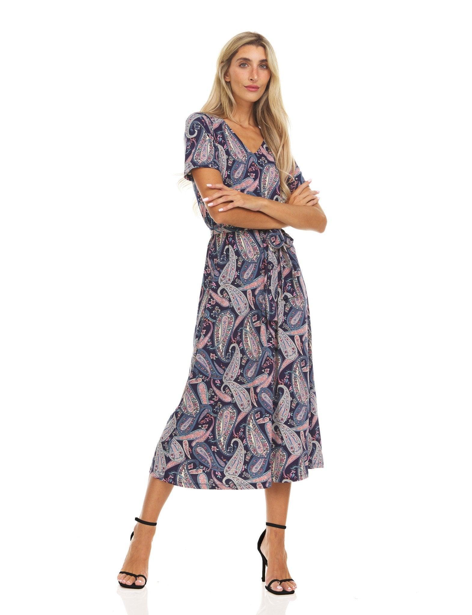 Women's Printed Belted Midi Dress Product Image