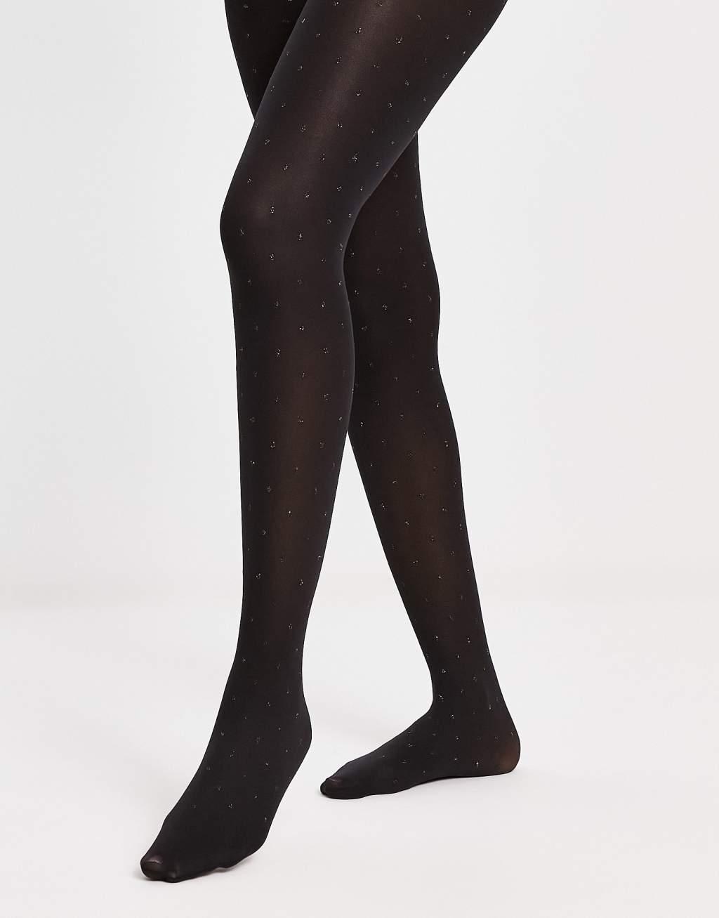 Pieces glitter polka dot tights in black Product Image