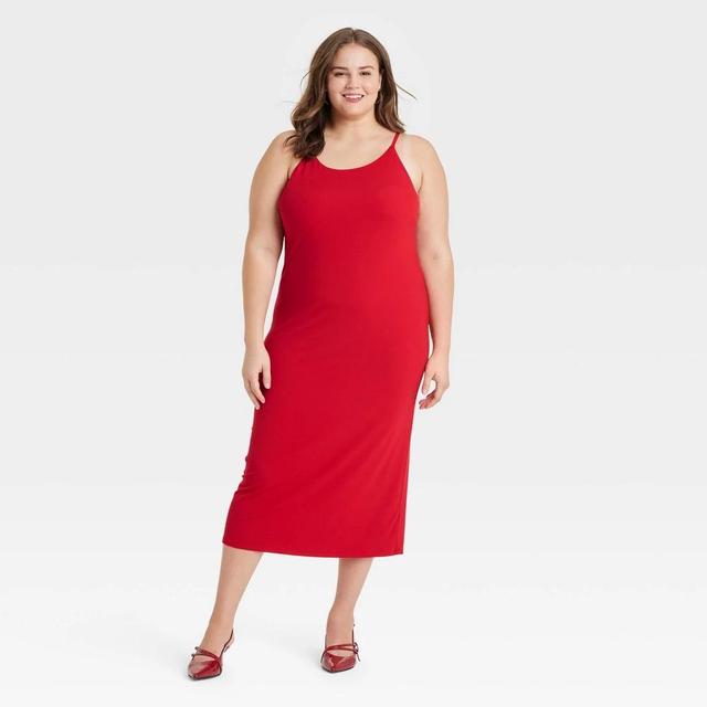 Womens Knit Midi Bodycon Dress - A New Day Red 3X Product Image