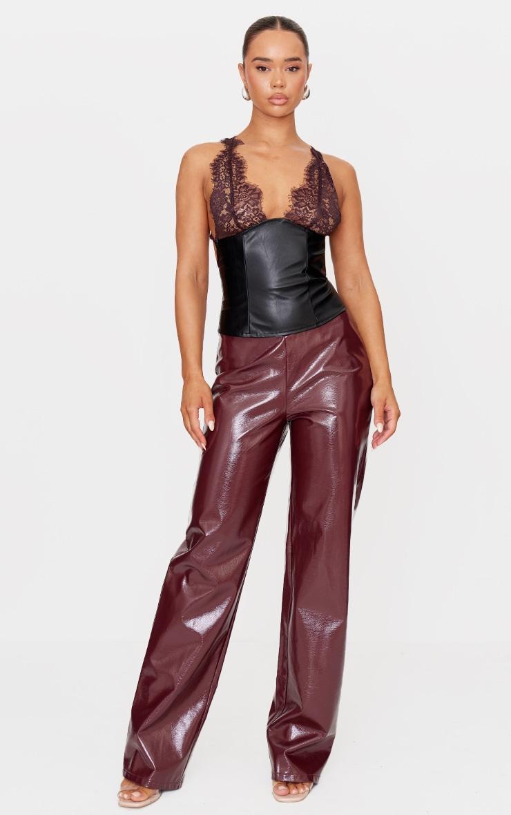 Black Faux Leather Lace Bust Detail Long Top Product Image