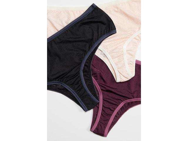 Hanky Panky Movecalm High-Rise Thong 3-Pack (Pearl/Marshmallow/Dried Cherry/Damson Plum/Black/Granite) Women's Underwear Product Image