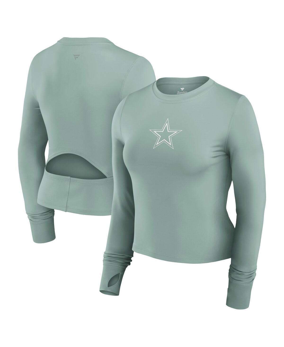 Fanatics Womens Green Dallas Cowboys Studio Fitted Long Sleeve Gym Top Product Image