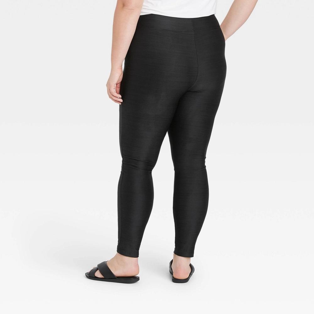 Womens Plus Size High Waisted Drawstring Lounge Leggings with Pockets - A New Day Black Product Image