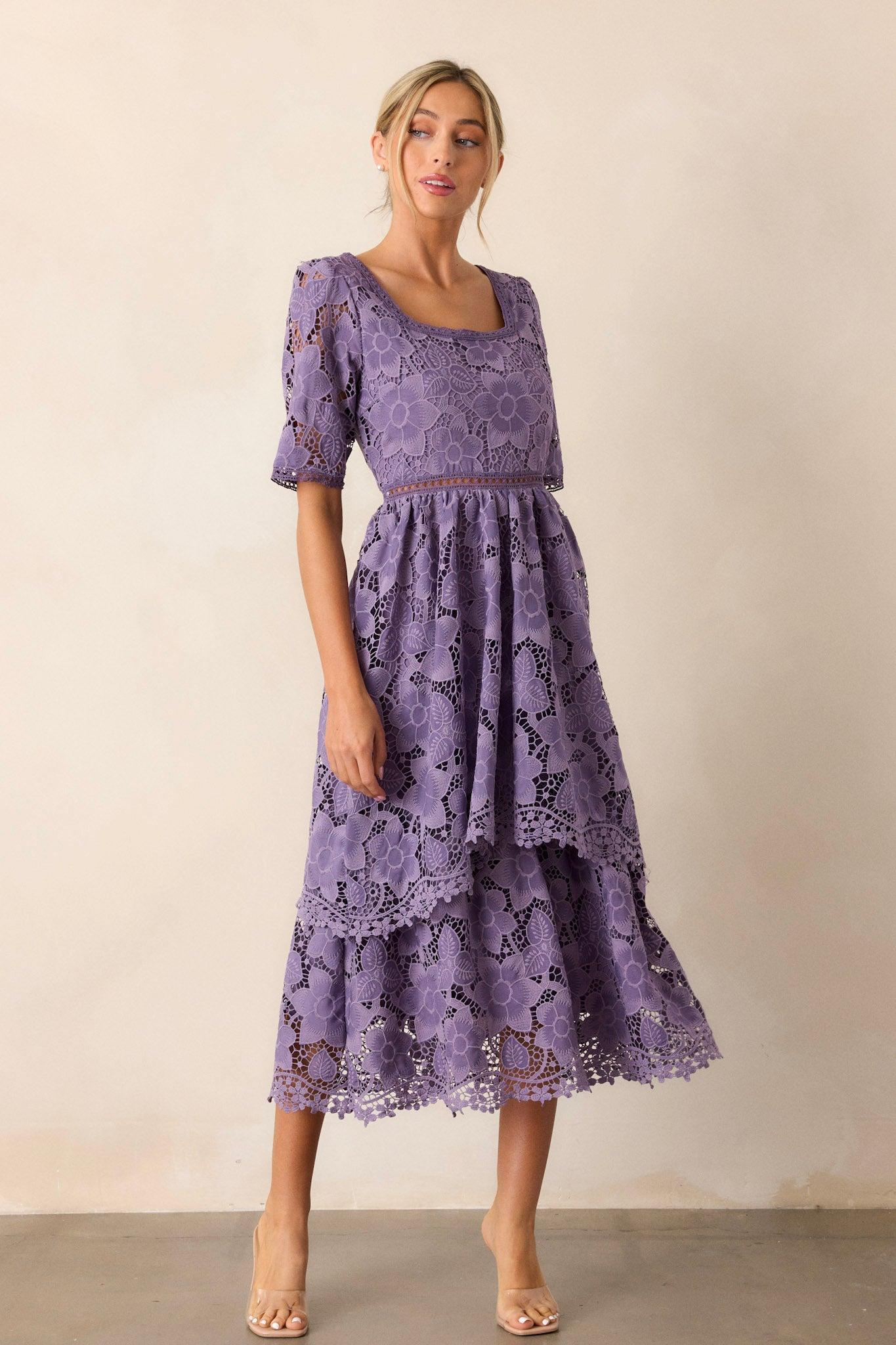 Eternal Romance Lilac Floral Embroidered Midi Dress Product Image