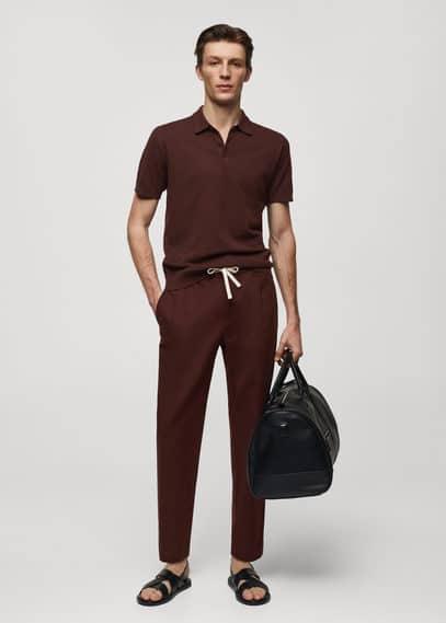 MANGO MAN - Short-sleeve knitted polo shirt burgundyMen Product Image