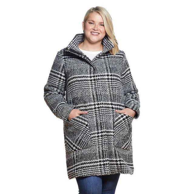 Plus Size Weathercast Plaid Wool-Blend Topper Coat, Womens Product Image