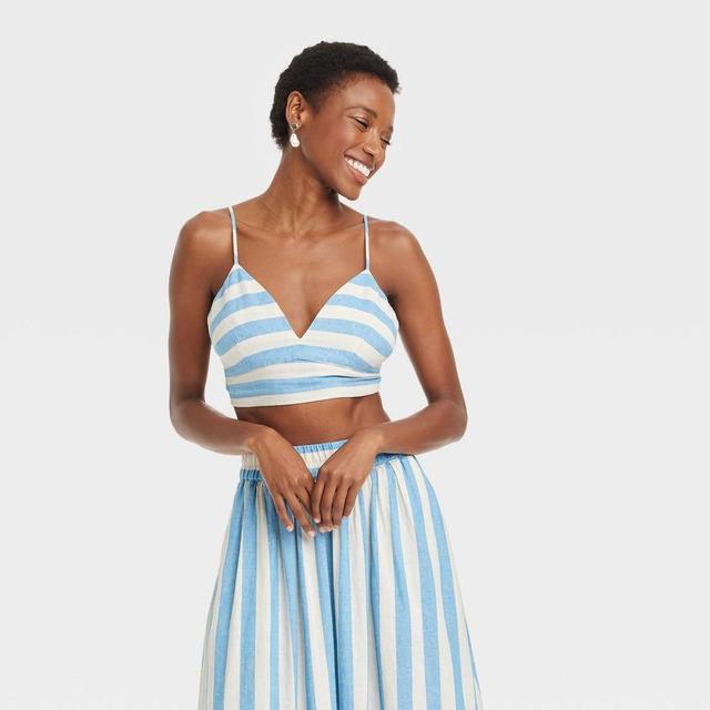 Womens Beach Bungalow Linen Bralette Tank Top - A New Day Blue/White Striped Product Image