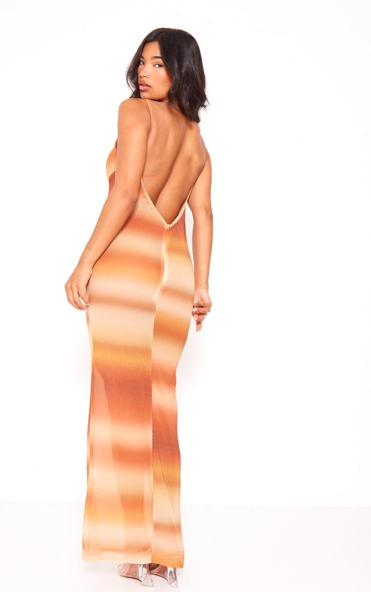 Brown Watercolour Print Strappy Backless Maxi Dress Product Image