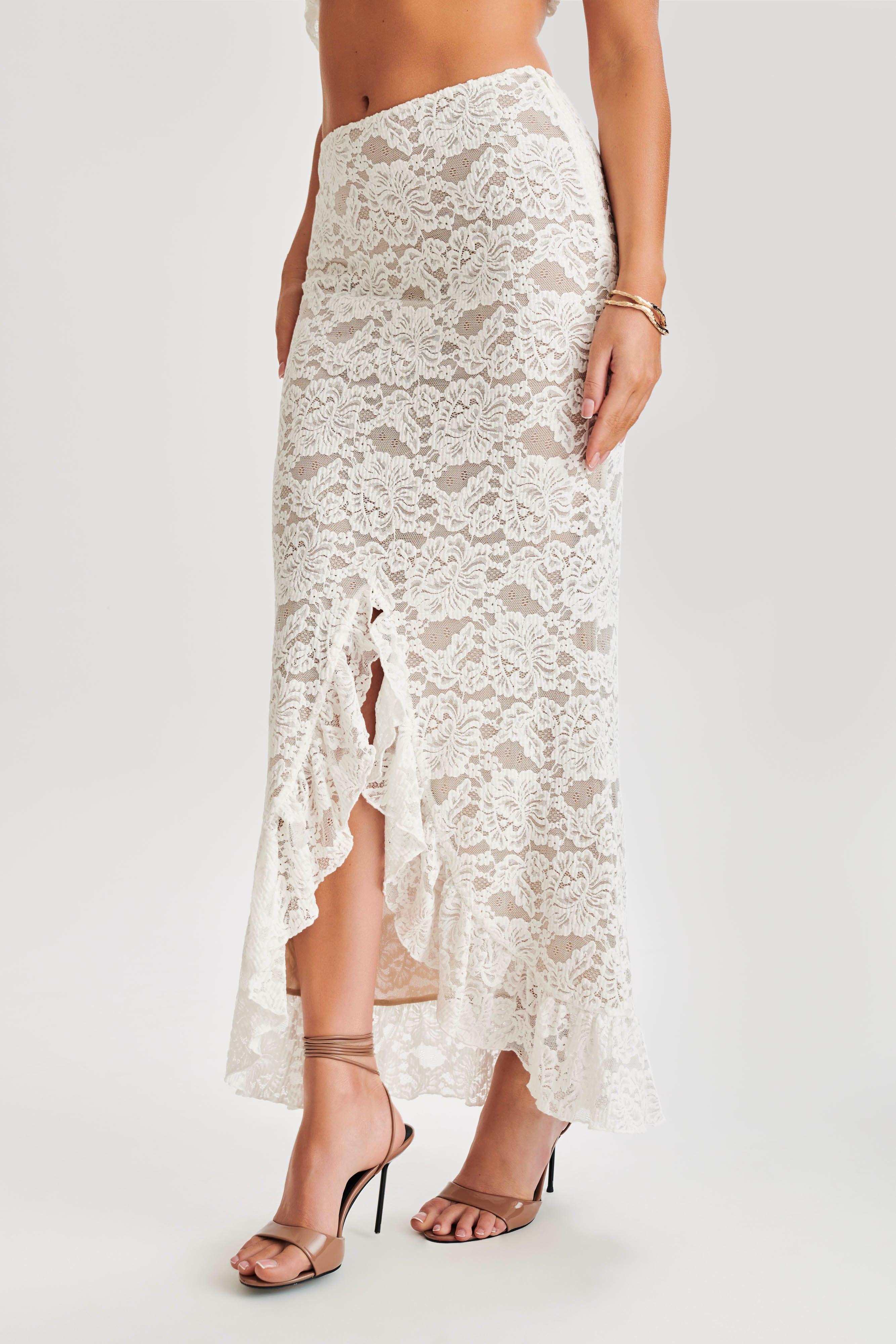 Artemis Lace Plisse Maxi Skirt - Ivory Product Image