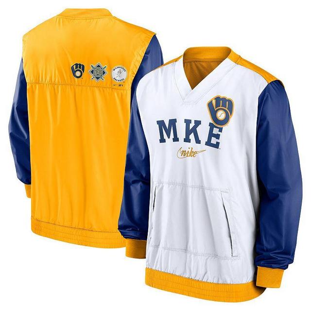 Mens Nike /Gold Milwaukee Brewers Rewind Warmup V-Neck Pullover Jacket Product Image