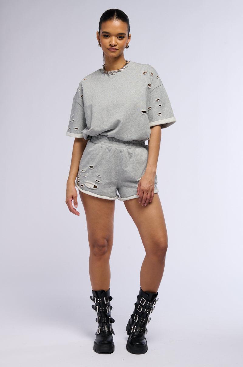 CHILL WEEKEND DISTRESSED FRENCH TERRY SHORT Product Image