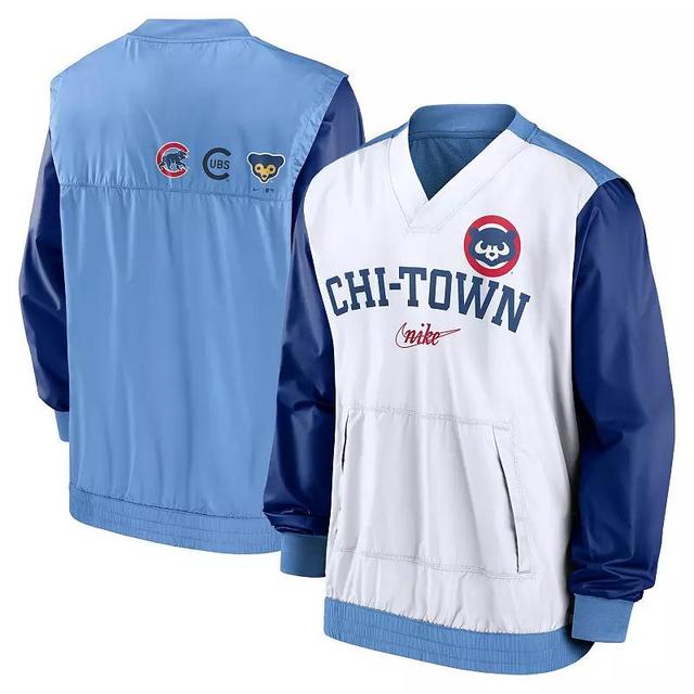 Mens Nike /Light Blue Chicago Cubs Rewind Warmup V-Neck Pullover Jacket Product Image