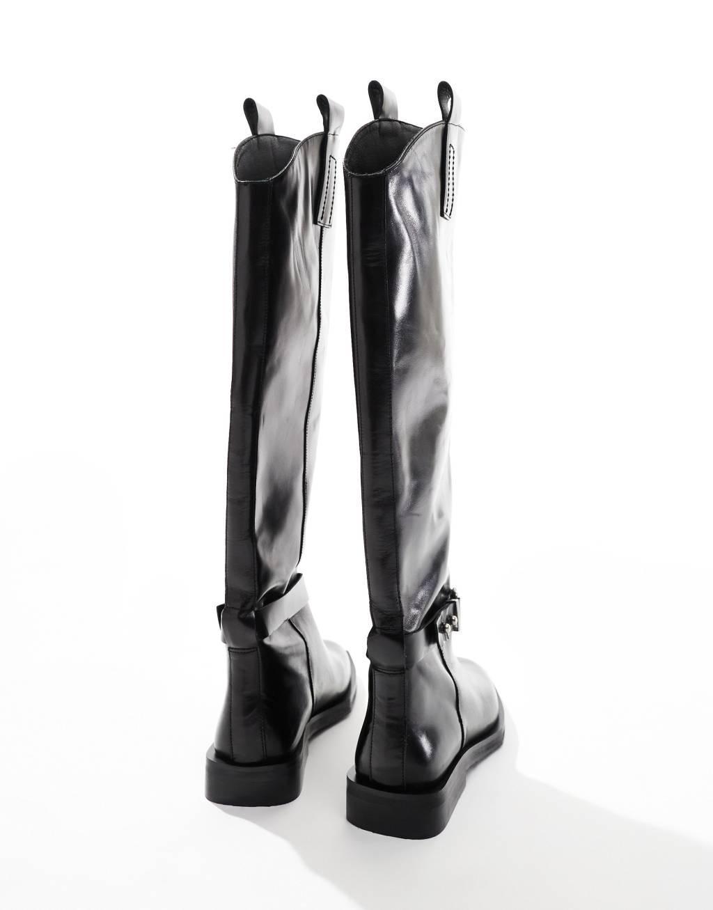 ASOS EDITION premium leather over the knee riding boots in black Product Image