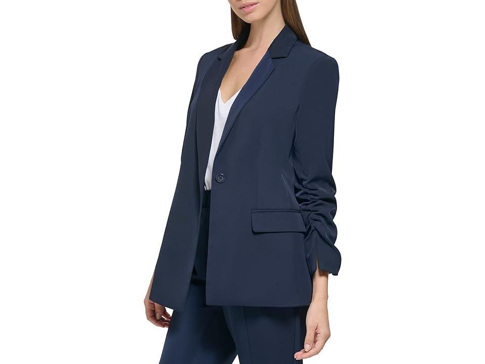 Calvin Klein Ruched Sleeve Jacket with Button (Twilight) Women's Clothing Product Image