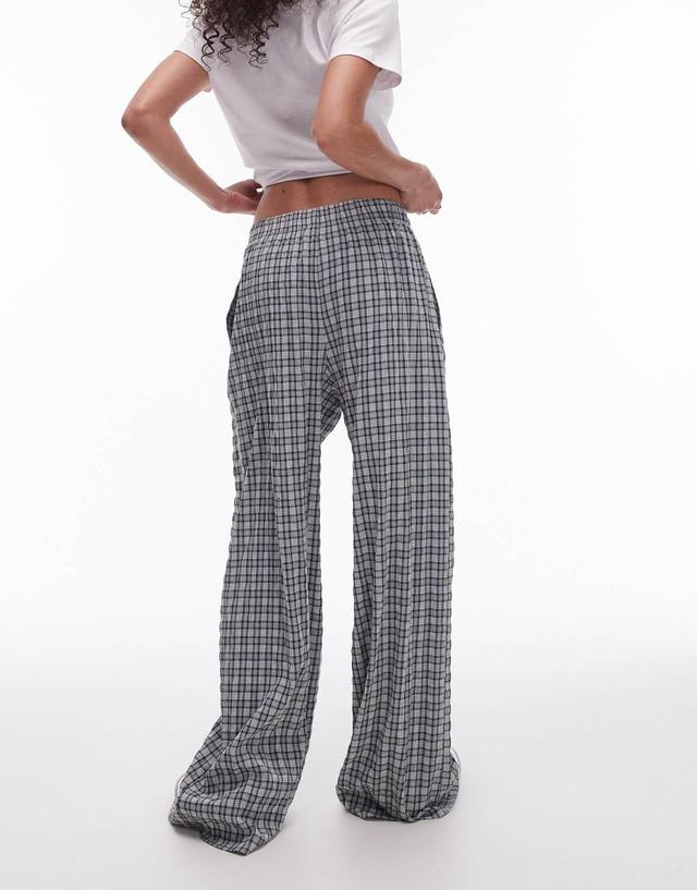 Topshop seersucker plaid pull on wide leg pants Product Image