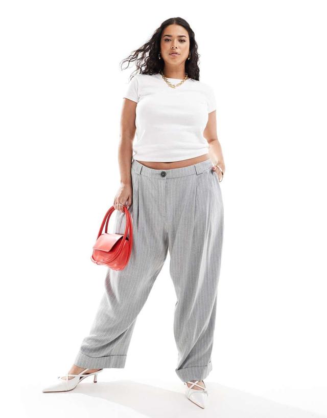 ASOS DESIGN Curve tapered tailored pants with turn up hem in stripe Product Image