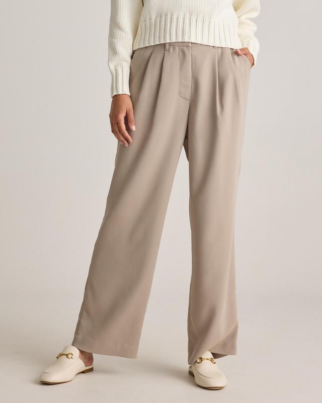 Stretch Crepe Pleated Wide Leg Pants Product Image