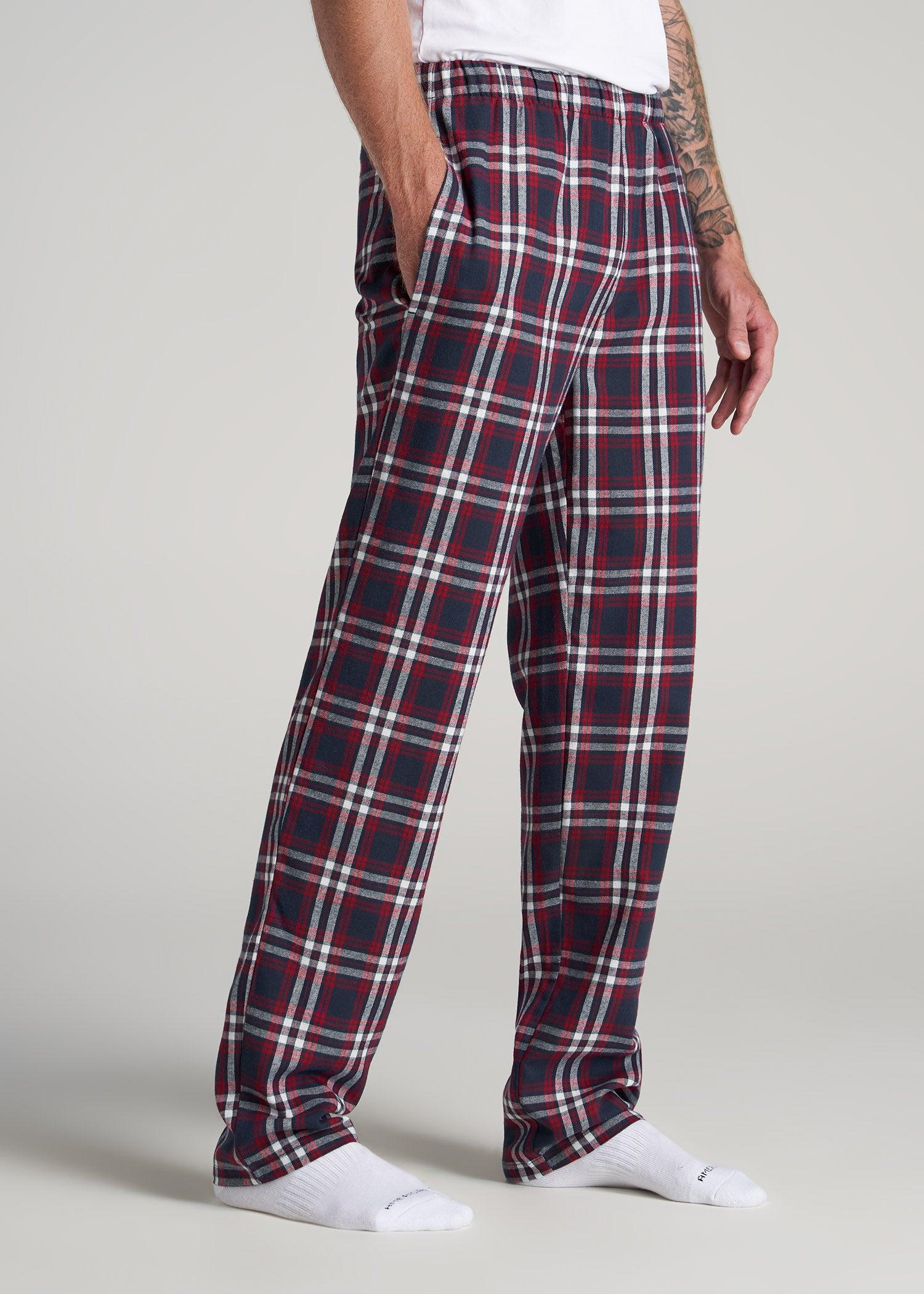 Plaid Pajama Pants for Tall Men in Navy & Red Tartan Male Product Image