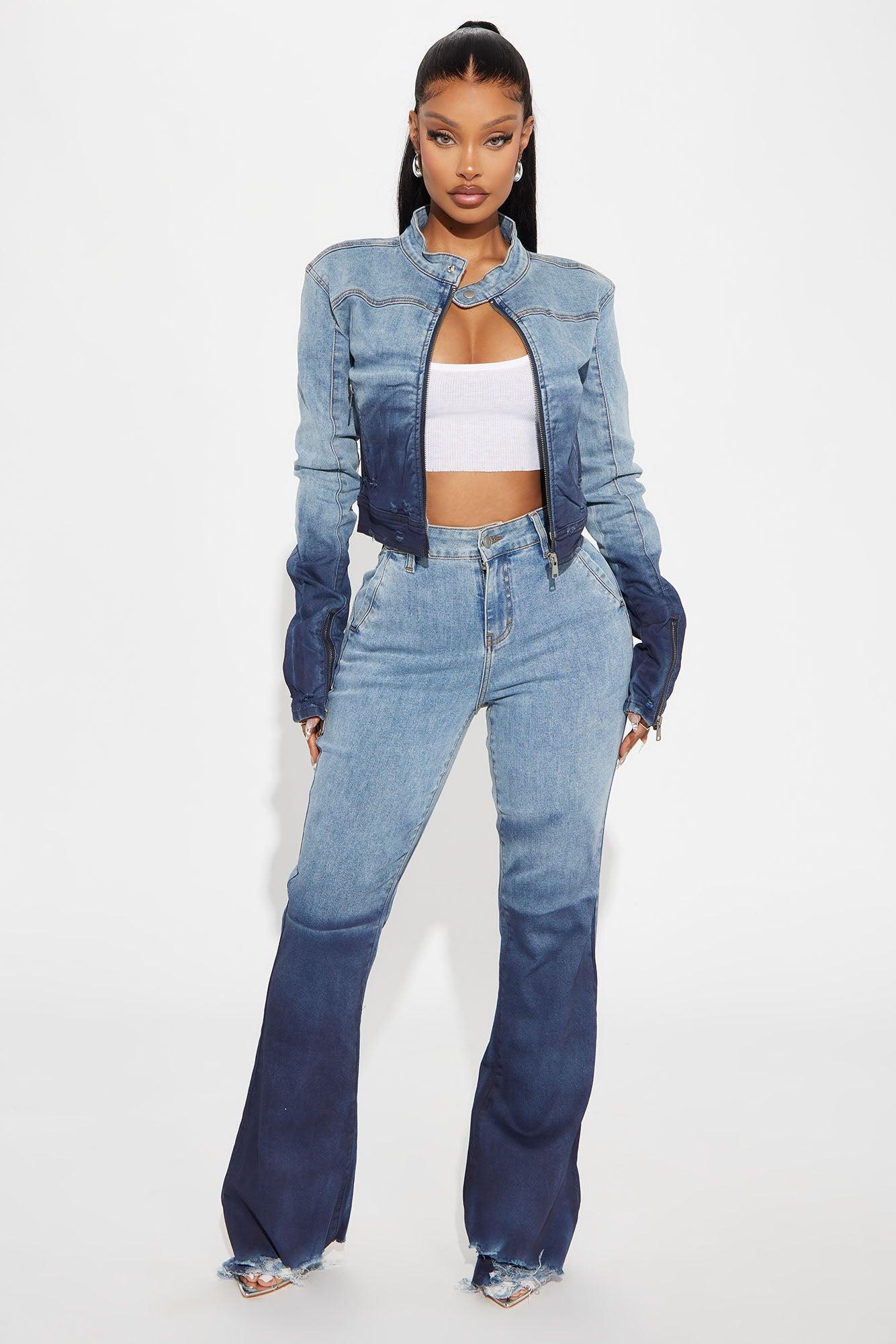 Out Of Reach Ombre Straight Leg Jeans - Medium Wash Product Image