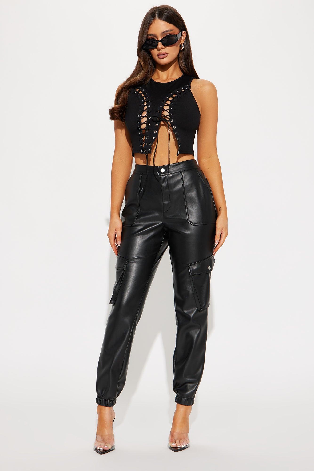 She's So Lucky Faux Leather Cargo Jogger - Black product image