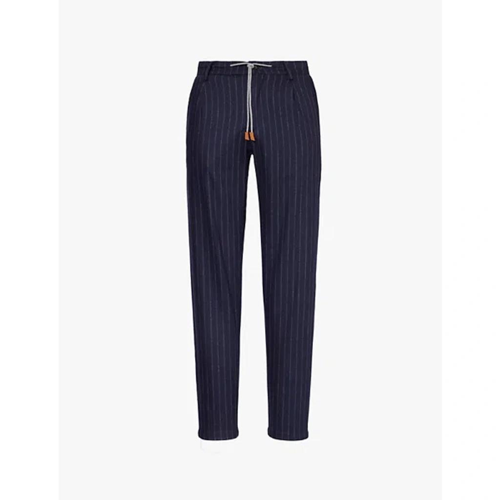 Mens New Blue Pin-striped Stretch-wool And Cashmere-blend Trousers product image