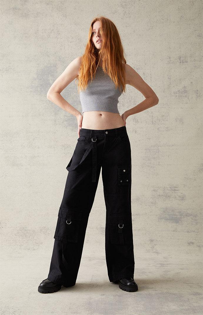 Women's Black Suspender '90s Baggy Cargo Jeans Product Image