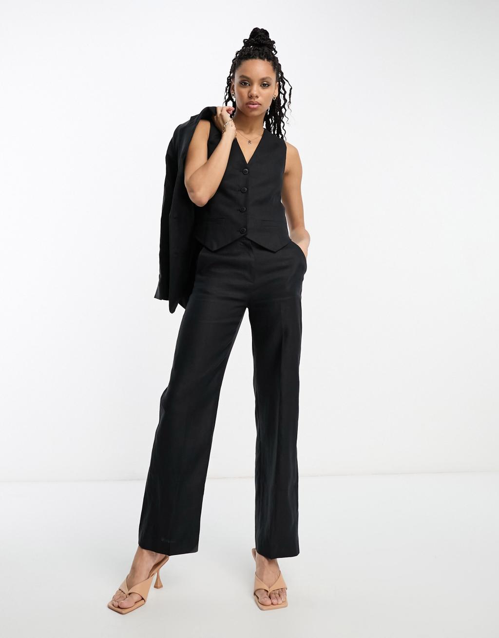 & Other Stories linen mix tailored pants in black - part of a set Product Image