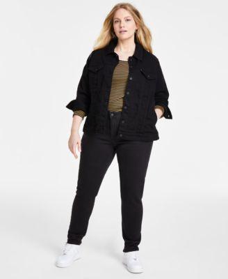 Plus Size Trucker Jacket, Ribbed Top & 311 Skinny Jeans product image