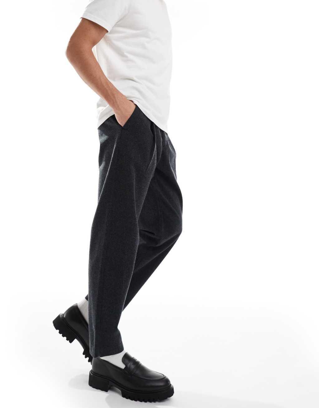 Jack & Jones wide tapered fit cotton twill smart pants in black product image