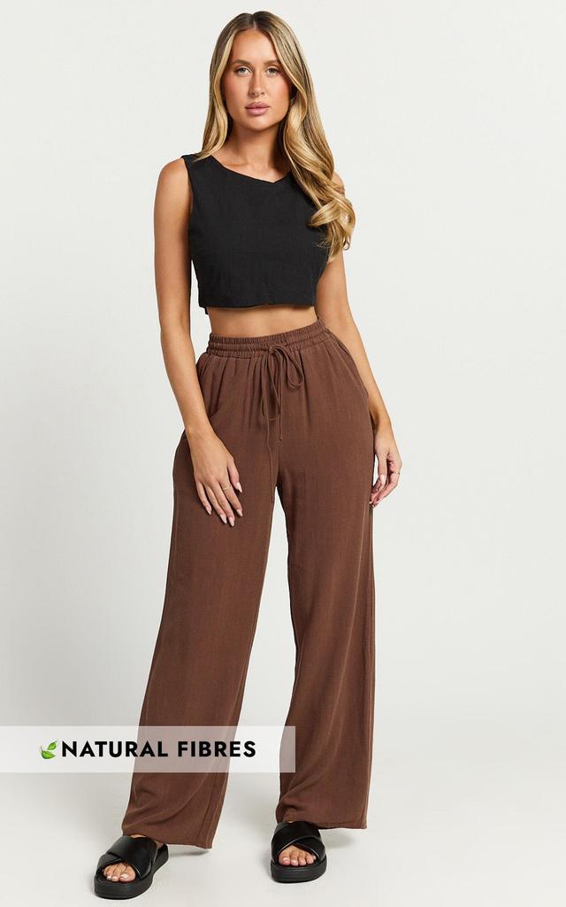 Kala Pants - Mid Waisted Relaxed Elastic Waist Pants in Chocolate Product Image