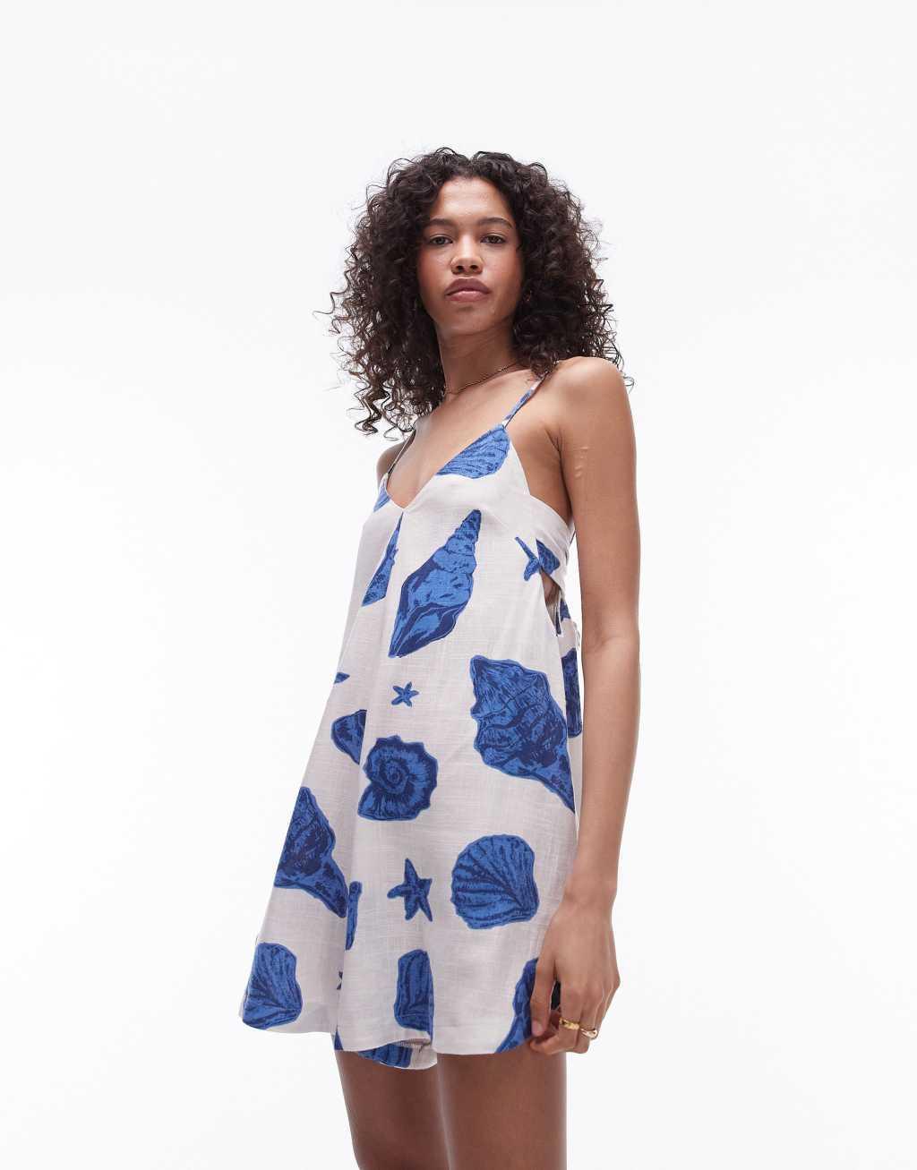 Topshop tie back romper in shell print Product Image